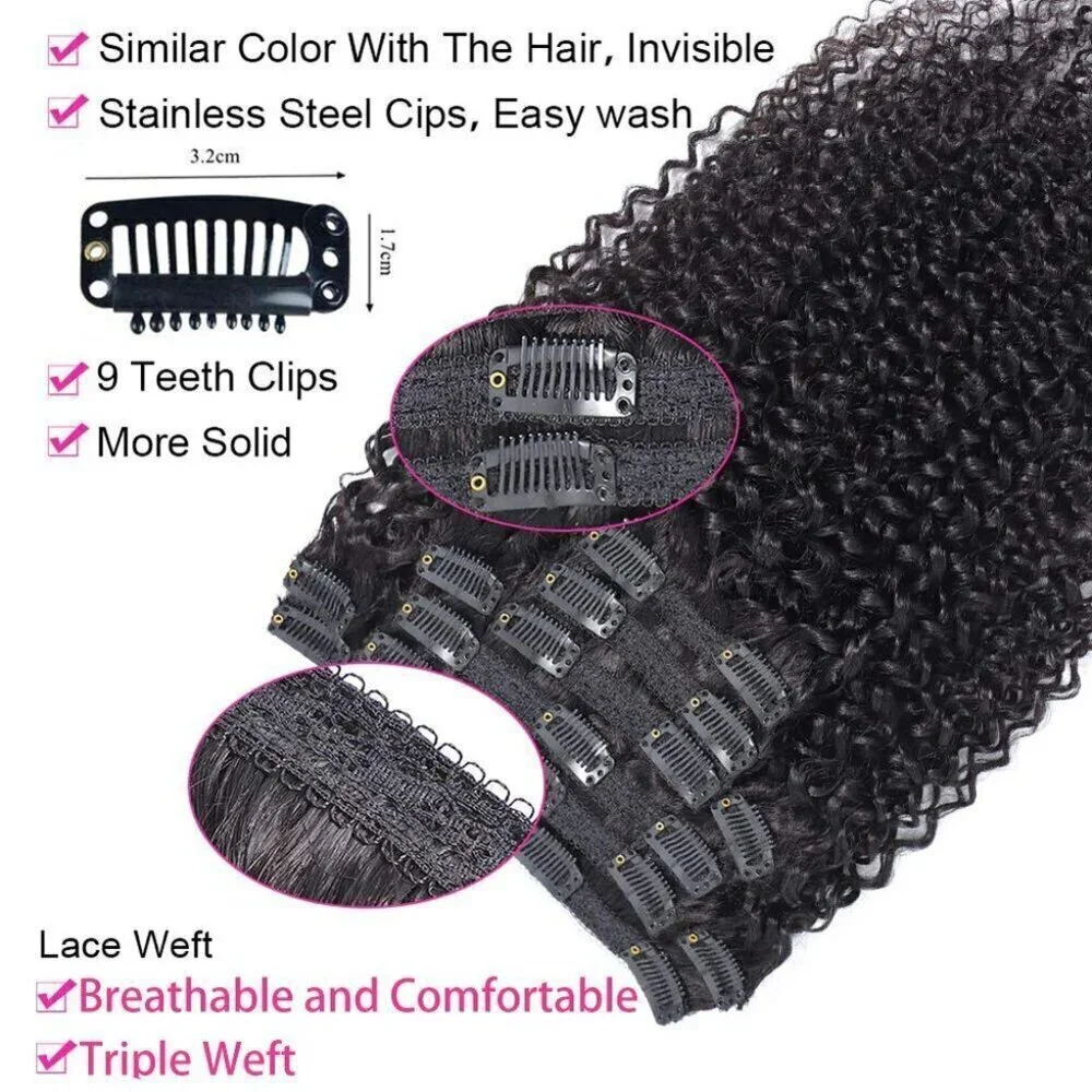 Kinky Curly Clip In Hair Extensions for Black Women, 10 inch Curly Hair Extensio